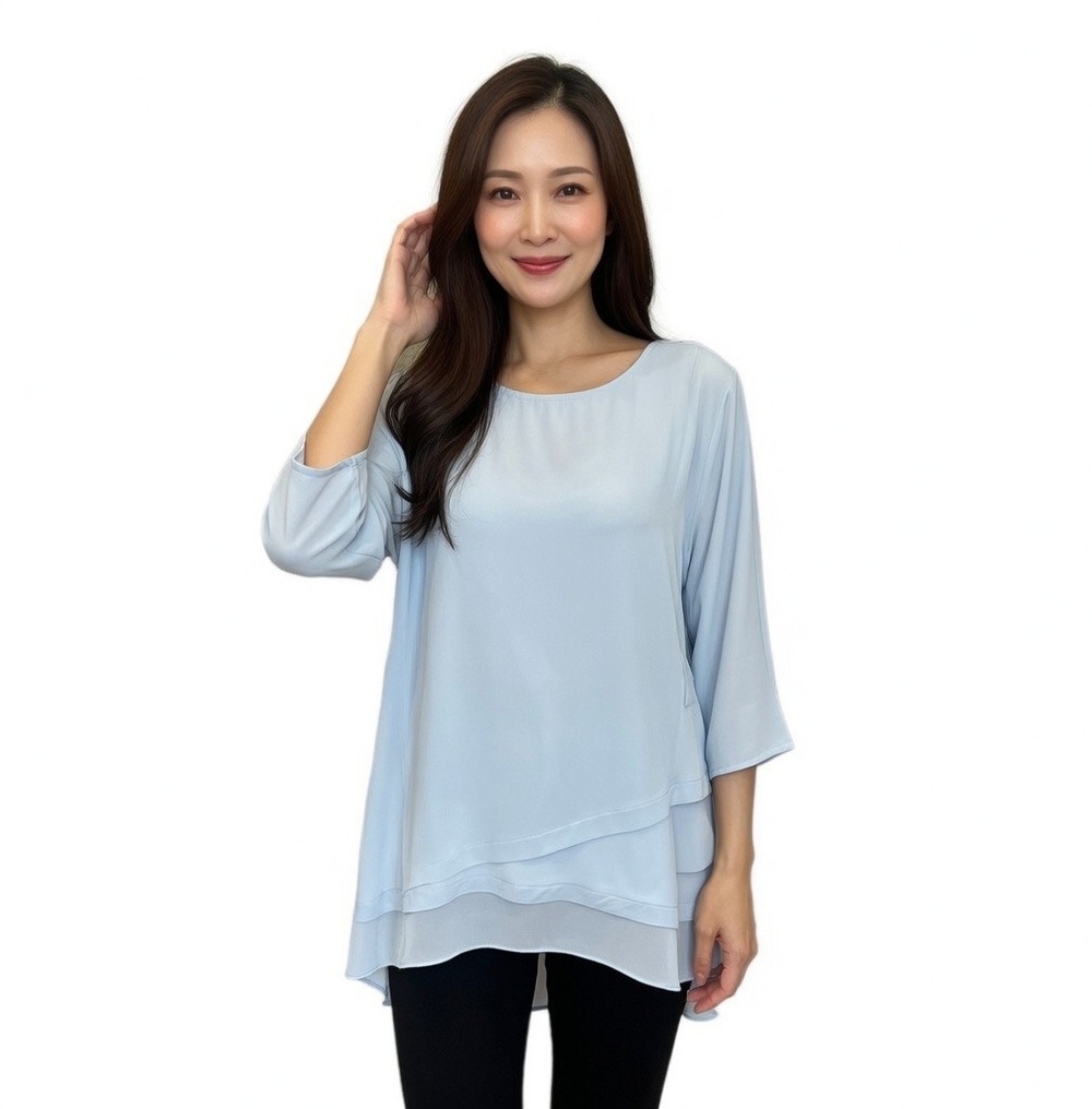 Alfani Women's Light Blue Chiffon Layered Top XXL Sheer 3/4 Sleeve Relaxed VG